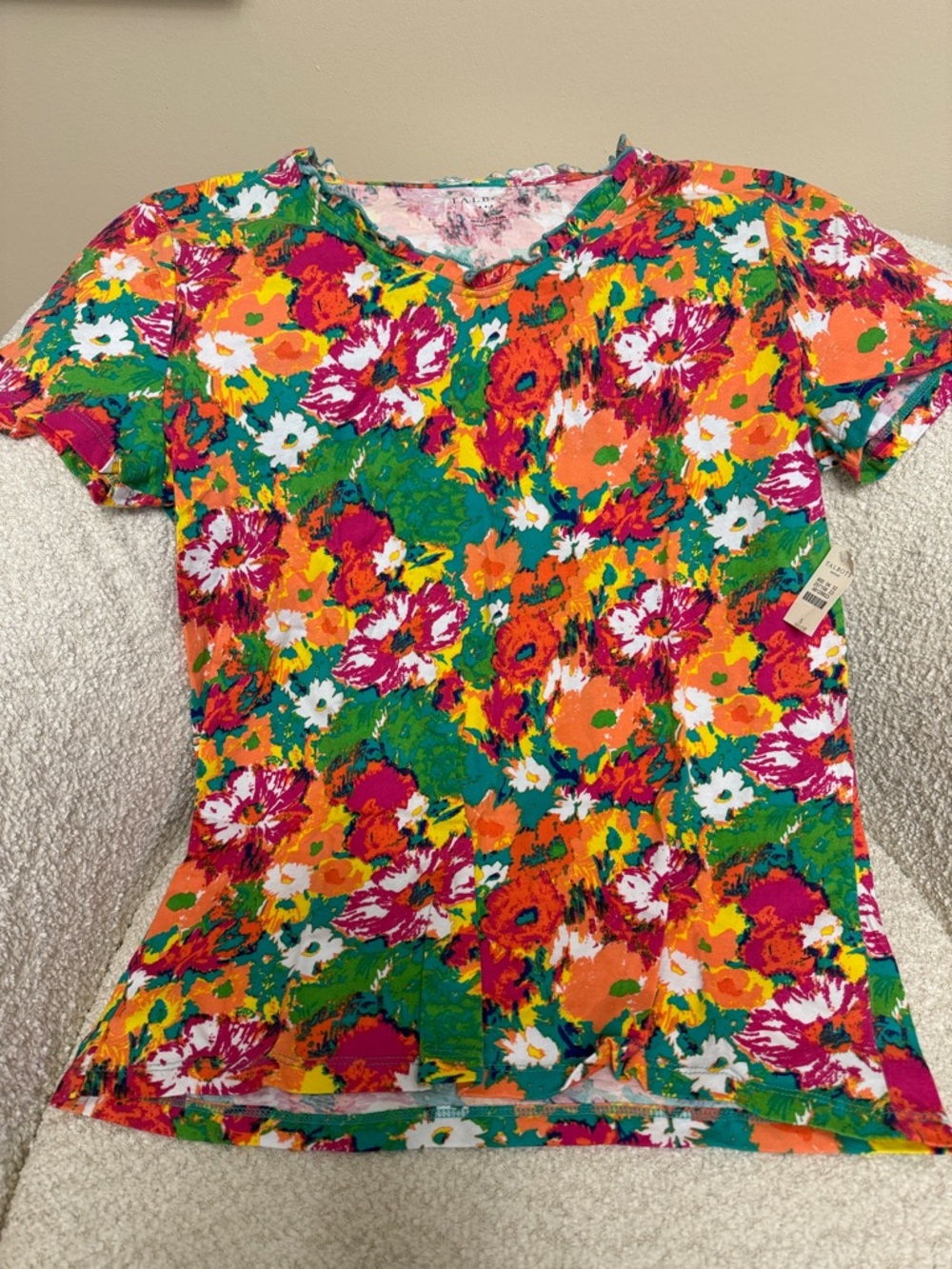 Talbots Floral Crop Top in Green, Orange, Pink, White